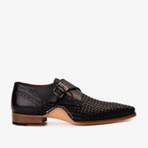 The Rolls Woven Black Leather Single Monk Strap Handmade Shoe All New