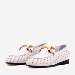 The Jupiter Shoe White Spike Leather Bit Dress Loafer Limited Edition Shoe Exclusive Style