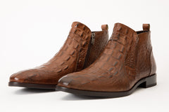 The Randor Brown Crocodile Leather Side-Zip Dress Ankle Boot Fine Craftsmanship