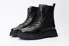 The Yildiz Black Leather Lace-Up Ankle Boot With a Side Zipper Universal Fit