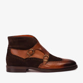 The Albus Tan Leather Suede Double Strap Monk Brogue Boot Exclusive Style