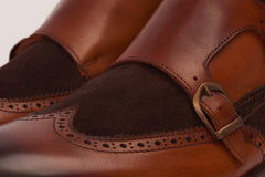 The Albus Tan Leather Suede Double Strap Monk Brogue Boot Exclusive Style