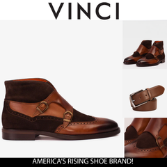 The Albus Tan Leather Suede Double Strap Monk Brogue Boot Exclusive Style