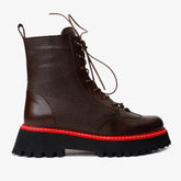 The Yildiz Brown Leather Lace-Up Ankle Boot With a Side Zipper All New