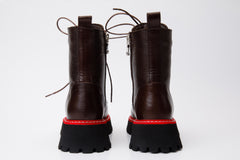The Yildiz Brown Leather Lace-Up Ankle Boot With a Side Zipper All New