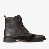 The Anderson Black Leather Suede Brogue Lace-Up Boot with a Zipper Fine Craftsmanship