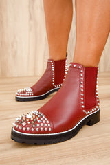 The Vuvulane Burgundy Spike Leather Ankle Boot All New