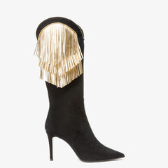 The Vienna Black Suede Leather Knee High Boot Universal Fit