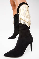 The Vienna Black Suede Leather Knee High Boot Universal Fit