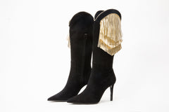 The Vienna Black Suede Leather Knee High Boot Universal Fit