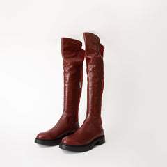 The Harmony Belle Burgundy Leather Knee High Boot For Sale