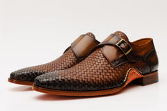 The Rolls Woven Tan Leather Single Monk Strap Handmade Shoe All New