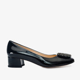 The Danish Black Patent Leather Block Heel Pump Shoe On Sale