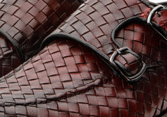 The Turan Burgundy Woven Double Monk Strap Dress Shoe For Sale