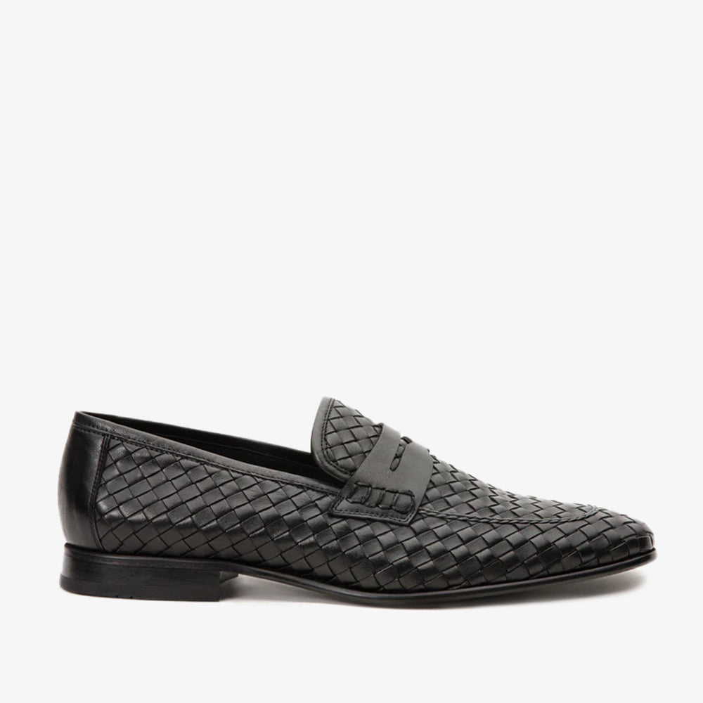The Grand Woven Leather Black Shoe Penny Loafer Fine Craftsmanship