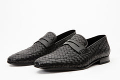 The Grand Woven Leather Black Shoe Penny Loafer Fine Craftsmanship