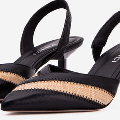 The Riviera Black Raffia Slingback Sandal On Sale