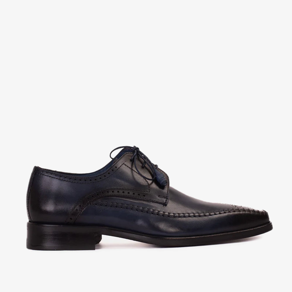 The Moon Navy Blue Leather Derby  Shoe For Sale