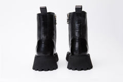 The Yildiz Black Leather Lace-Up Ankle  Boot With a Side Zipper Universal Fit