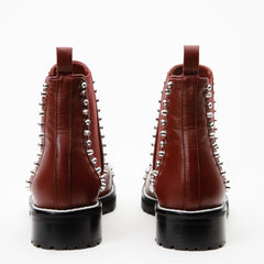 The Vuvulane Burgundy Spike Leather Ankle  Boot All New