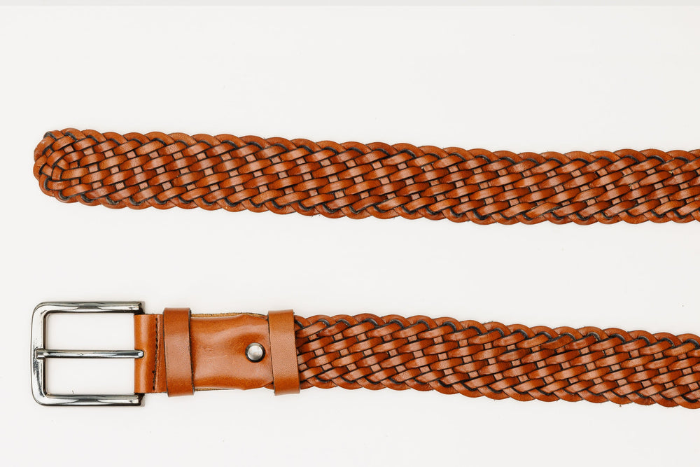 The Grand Woven Tan Color Leather Belt Exclusive Style