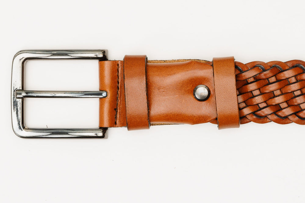 The Grand Woven Tan Color Leather Belt Exclusive Style