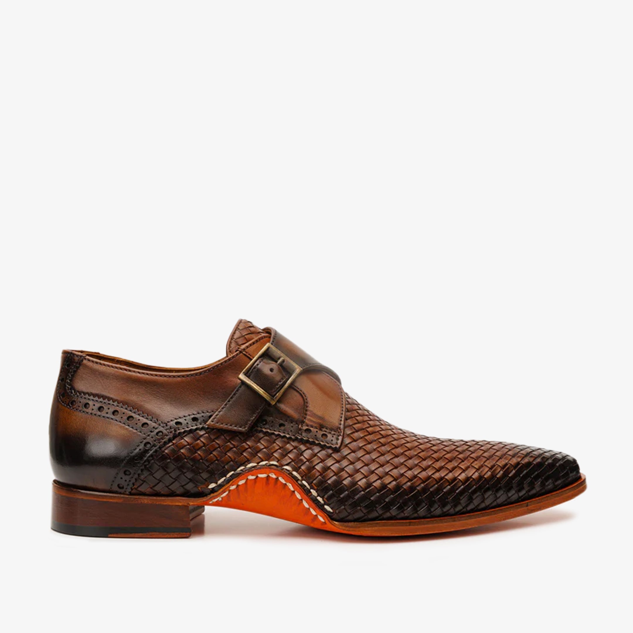 The Rolls  Woven Tan Leather Single Monk Strap  Handmade Shoe All New